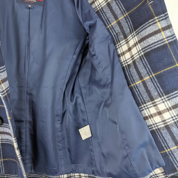 ELAND Navy Plaid Peacoat with Fur Hood Sz S - Picture 6 of 9